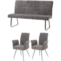 Esszimmer-Set HHG-219, 2er-Set Stuhl mit Armlehne+Sitzbank 160cm, Edelstahl gebürstet Stoff/Textil Chenille dunkelgrau Esszimmer-Set HHG-219, 2er-Set Stuhl mit Armlehne+Sitzbank 160cm, Edelstahl gebürstet Stoff/Textil Chenille dunkelgrau von HHG