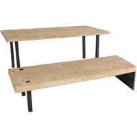 Esszimmer-Set HHG-577, Esstisch Sitzbank Esszimmergarnitur, Massiv-Holz MVG-zertifiziert 200cm, natur von HHG
