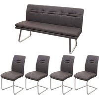 Esszimmer-Set HHG 930, Esszimmergruppe Sitzgruppe Esszimmergarnitur, Stoff/Textil Edelstahl gebürstet grau-braun 160cm Esszimmer-Set HHG 930, Esszimmergruppe Sitzgruppe Esszimmergarnitur, Stoff/Textil Edelstahl gebürstet grau-braun 160cm von HHG