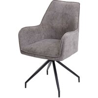 Esszimmerstuhl HHG-337, Küchenstuhl Polsterstuhl Stuhl mit Armlehne, Stoff/Textil Metall dunkelgrau - grey von HHG