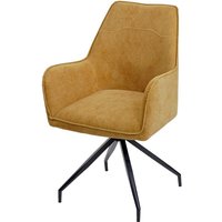 Esszimmerstuhl HHG-337, Küchenstuhl Polsterstuhl Stuhl mit Armlehne, Stoff/Textil Metall gelb - yellow von HHG