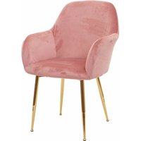 HHG - Esszimmerstuhl 733, Stuhl Küchenstuhl, Retro Design Samt altrosa, goldene Beine - pink von HHG