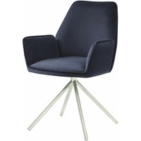 Esszimmerstuhl HHG 851, Küchenstuhl Stuhl mit Armlehne, drehbar Auto-Position, Samt anthrazit-blau, Edelstahl - blue von HHG