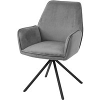 HHG - Esszimmerstuhl 851, Küchenstuhl Stuhl mit Armlehne, drehbar Auto-Position, Samt dunkelgrau, Beine schwarz - grey von HHG