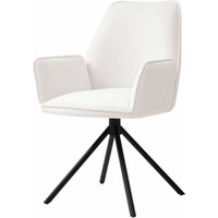 Esszimmerstuhl HHG 851, Küchenstuhl Stuhl mit Armlehne, drehbar Auto-Position, Samt mvg creme-beige, Beine schwarz von HHG