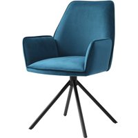 Esszimmerstuhl HHG 851, Küchenstuhl Stuhl mit Armlehne, drehbar Auto-Position, Samt türkis-blau, Beine schwarz - turquoise von HHG