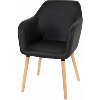 HHG - Esszimmerstuhl Vaasa T381, Stuhl Küchenstuhl, Retro 50er Jahre Design Kunstleder, schwarz, helle Beine - black von HHG