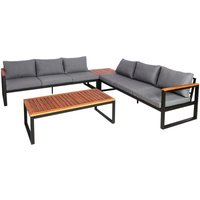 HHG - Garten-Garnitur 066, Gartenlounge Lounge-Set Sitzgruppe Sofa, Aluminium Akazie Holz MVG-zertifiziert dunkelgrau - grey von HHG