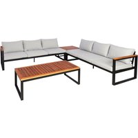 HHG - Garten-Garnitur 066, Gartenlounge Lounge-Set Sitzgruppe Sofa, Metall Akazie Holz MVG-zertifiziert hellgrau - grey von HHG