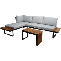 Garten Garnitur HHG 086, Garnitur Sitzgruppe Lounge-Set Sofa, Spun Poly Alu Akazie Holz MVG-zertifiziert hellgrau - grey von HHG