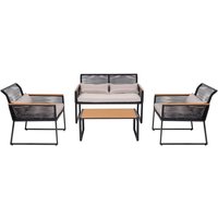 Garten-Garnitur HHG 603, Gartenlounge Lounge-Set Sitzgruppe Sofa, Seilgeflecht Rope Holzoptik Stahl, Polster hellgrau - grey von HHG