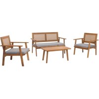 HHG - Garten-Garnitur 961, Lounge-Set Gartenlounge Bank Sessel Tisch, Holz Akazie MVG-zertifiziert Kissen grau von HHG