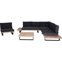 Garten-Garnitur mit Sessel HHG 469, Lounge-Set Sofa, Spun Poly Akazie Holz mvg Aluminium hellbraun, Polster dunkelgrau - grey von HHG