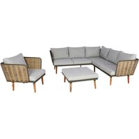 Gartengarnitur HHG 133, Garnitur Lounge-Set Sofa Outdoor, Spun Poly Metall Poly-Rattan MVG-zertifiziert hellgrau - grey von HHG