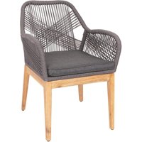 Gartenstuhl HHG 678b, Sessel Outdoor Stuhl, wetterfest Seilgeflecht Rope Holz Akazie grau Kissen anthrazit von HHG