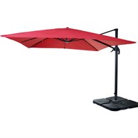 Gastronomie-Ampelschirm HHG 436, Sonnenschirm 3x3m (Ø4,24m) Polyester Alu/Stahl 23kg rot mit Ständer von HHG