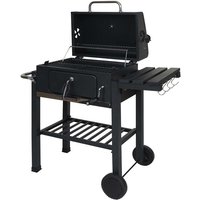 Grillwagen HHG 862, Holzkohlegrill Standgrill Barbecue bbq Gartengrill mit Deckel Ablagen, Stahl, 110x100x51cm schwarz - black von HHG