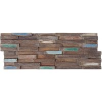 HHG - 10er-Set Teak-Holzfliesen 904 (1qm), 3D Wandfliesen Wandverkleidung Mosaikfliesen Wandpaneele vintage braun von HHG