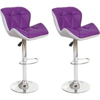 HHG - 2er-Set Barhocker 156, Barstuhl Tresenhocker, höhenverstellbar Kunstleder lila - purple von HHG