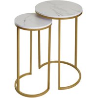 HHG - 2er-Set Beistelltisch 401, Kaffeetisch Nachttisch Loungetisch, Marmor-Optik mdf weiß-gold HHG - 2er-Set Beistelltisch 401, Kaffeetisch Nachttisch Loungetisch, Marmor-Optik mdf weiß-gold von HHG