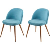 HHG - 2er-Set Esszimmerstuhl 097, Stuhl Küchenstuhl Retro 50er Jahre Design, Samt türkis von HHG