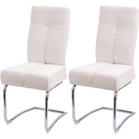 HHG - 2er-Set Esszimmerstuhl 125, Küchenstuhl Freischwinger Stuhl Lehnstuhl, Metall Stoff/Textil Chenille creme von HHG