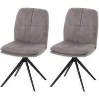 HHG - 2er-Set Esszimmerstuhl 178, Küchenstuhl Lehnstuhl, drehbar Auto-Position, Metall Stoff/Textil grau von HHG