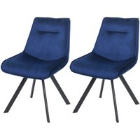 2er-Set Esszimmerstuhl HHG 597, Polsterstuhl Küchenstuhl Lehnstuhl Stuhl, Metall Samt blau - blue von HHG