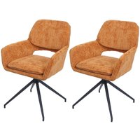 HHG - 2er-Set Esszimmerstuhl 643, Küchenstuhl, drehbar Auto-Return, Stoff Chenille (490g/m²) Öko-Tex ocker-gelb von HHG