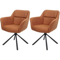 HHG - 2er-Set Esszimmerstuhl 659, Küchenstuhl Stuhl, drehbar Auto-Position, Stoff mvg Wildleder-Optik braun von HHG