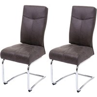 2er-Set Esszimmerstuhl HHG 710, Küchenstuhl Freischwinger Stuhl, Textil Wildleder-Optik grau - grey von HHG