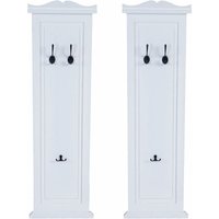 2er-Set Garderobe H33, Wandgarderobe Garderobenpaneel, Wandhaken Holz 109x28x4cm weiß lackiert - white von HHG