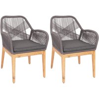 2er-Set Gartenstuhl HHG 678b, Sessel Outdoor Stuhl, wetterfest Seilgeflecht Holz Akazie grau Kissen anthrazit von HHG