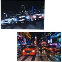 Hegele - 2er-Set LED-Bild Leinwandbild Leuchtbild Wandbild 40x60cm, Timer Cars von HEGELE