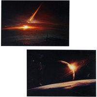 2er-Set LED-Bild Leinwandbild Leuchtbild Wandbild 40x60cm, Timer Planet - multicolour von HHG