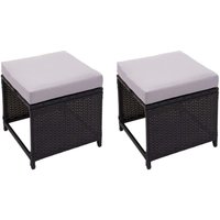 2er-Set Poly-Rattan Hocker HHG 874, Gartenhocker Sitzhocker, Gastronomie schwarz, Kissen hellgrau von HHG