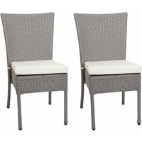 2er-Set Poly-Rattan Stuhl HHG 949, Balkonstuhl Gartenstuhl, stapelbar grau, Kissen creme - grey von HHG