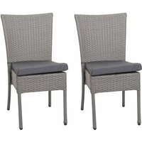 2er-Set Poly-Rattan Stuhl HHG 949, Balkonstuhl Gartenstuhl, stapelbar grau, Kissen dunkelgrau von HHG