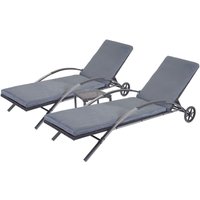 HHG - 2er-Set Sonnenliege 284, Relaxliege Gartenliege, Poly-Rattan schwarz Kissen dunkelgrau - black von HHG