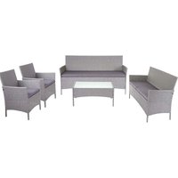 3-2-1-1 Poly-Rattan Garten-Garnitur Hamar, Lounge-Set Sitzgruppe Sofa grau, Kissen anthrazit von HHG