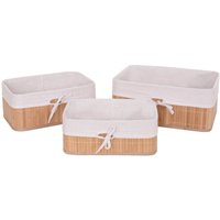 3er Set Aufbewahrungskorb HHG 220, Korb Aufbewahrungsbox Ordnungsbox Sortierbox Regalkorb, Bambus naturfarben - brown von HHG