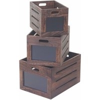 HHG - 3er Set Holzkiste 626, Aufbewahrungsbox mit Tafel, Shabby-Look Vintage braun - brown von HHG