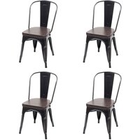 HHG - 4er-Set Esszimmerstuhl 449e, Küchenstuhl Stuhl, Chesterfield Metall Kunstleder Industrial Gastronomie schwarz-braun von HHG