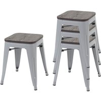 4er-Set Hocker HHG 771 inkl. Holz-Sitzfläche, Metallhocker Sitzhocker, Metall Industriedesign stapelbar grau - grey von HHG