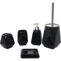 5-teiliges Badset HHG 680, WC-Garnitur Badezimmerset Badaccessoires, Keramik schwarz - black von HHG