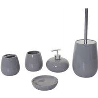 5-teiliges Badset HHG 682, WC-Garnitur Badezimmerset Badaccessoires, Keramik grau - grey von HHG