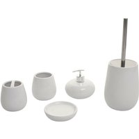 5-teiliges Badset HHG 682, WC-Garnitur Badezimmerset Badaccessoires, Keramik weiß - white von HHG