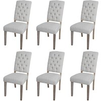 HHG - 6er-Set Esszimmerstuhl 147b, Küchenstuhl Polsterstuhl, Chesterfield Nieten Stoff/Textil, hellgrau HHG - 6er-Set Esszimmerstuhl 147b, Küchenstuhl Polsterstuhl, Chesterfield Nieten Stoff/Textil, hellgrau von HHG