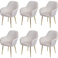 HHG - 6er-Set Esszimmerstuhl 240, Stuhl Küchenstuhl, Retro Design Samt creme-weiß, goldene Beine von HHG