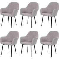 HHG - 6er-Set Esszimmerstuhl 240, Stuhl Küchenstuhl, Retro Design Stoff/Textil grau, schwarze Beine von HHG